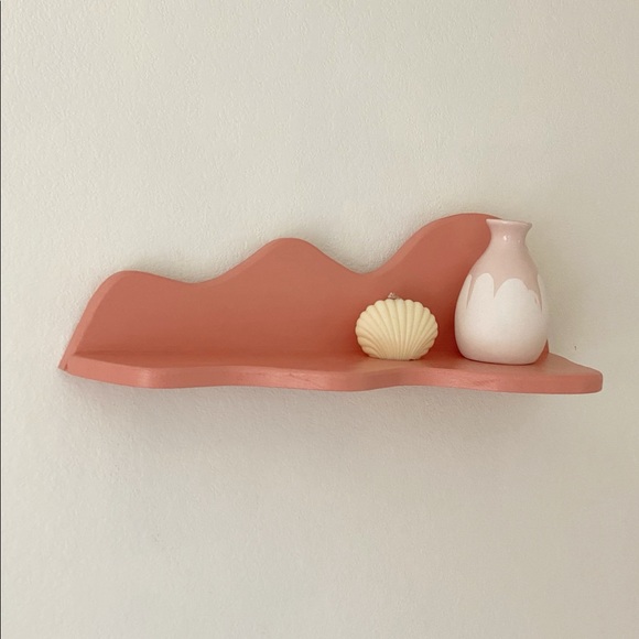 Pastel Coral Squiggle Wavy Floating Shelf - Picture 2 of 4
